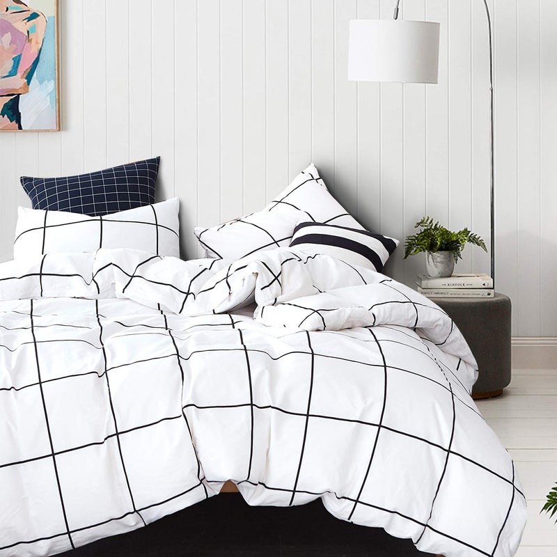 Houseri Jumeey Plaid Duvet Cover Queen Black and White Buffalo Plaid Grid Checkered Bed Duvet Cover Full Size - Image 4